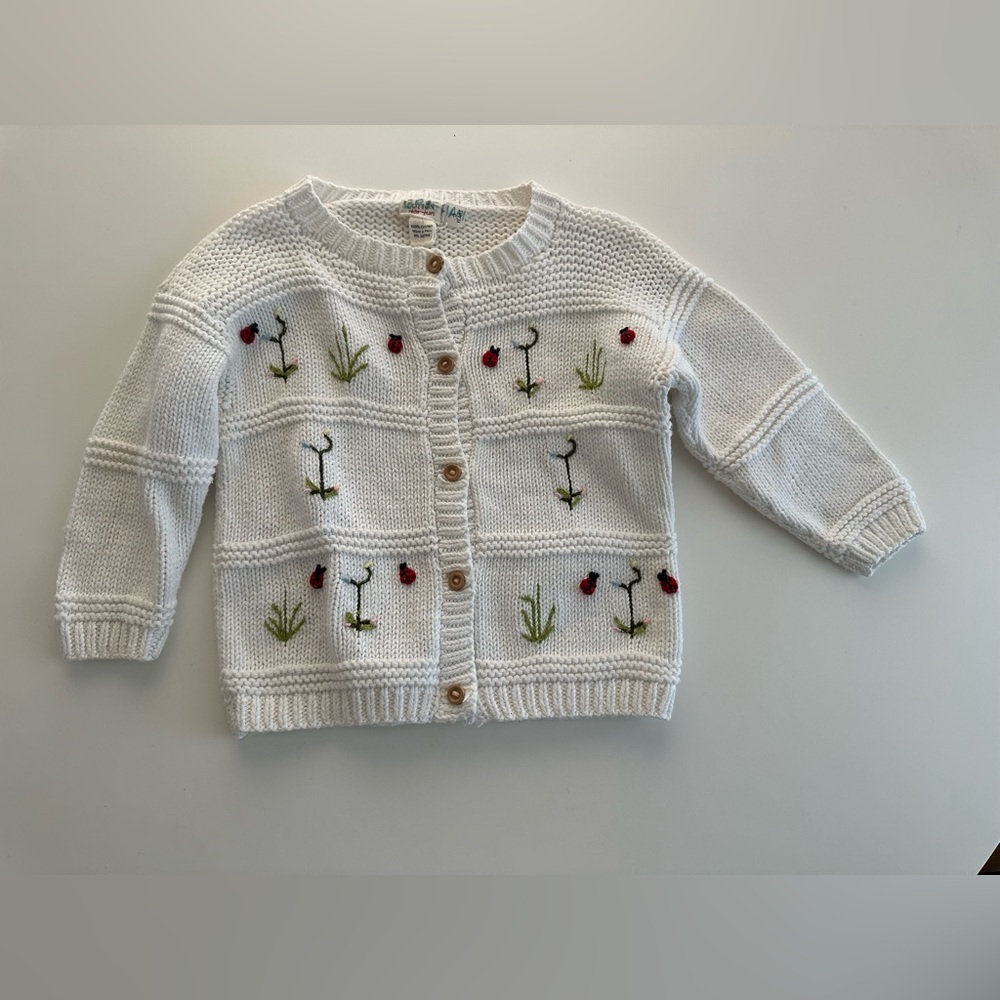 Charming Kids' White Cardigan with Floral Details Size 3T